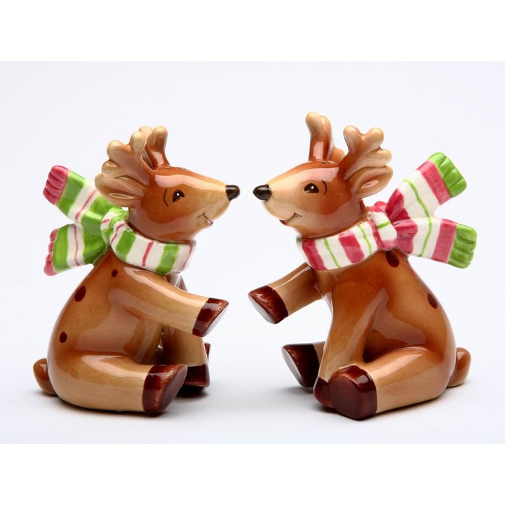 Ceramic Christmas Reindeer Salt and Pepper Shakers 3 Inch Image 3