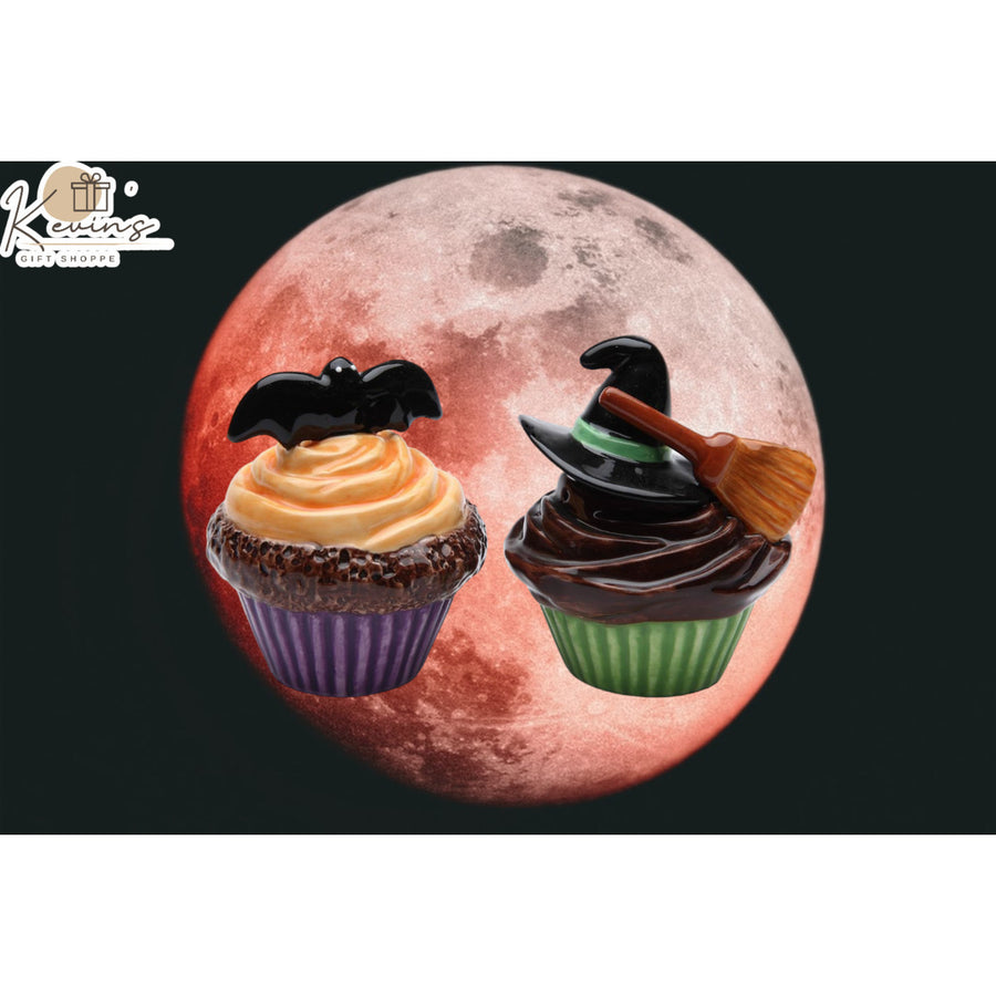 Ceramic  Bat and Witch Hat Cupcake Salt and PepperHome DcorMomKitchen DcorFall DcorHalloween Dcor Image 1