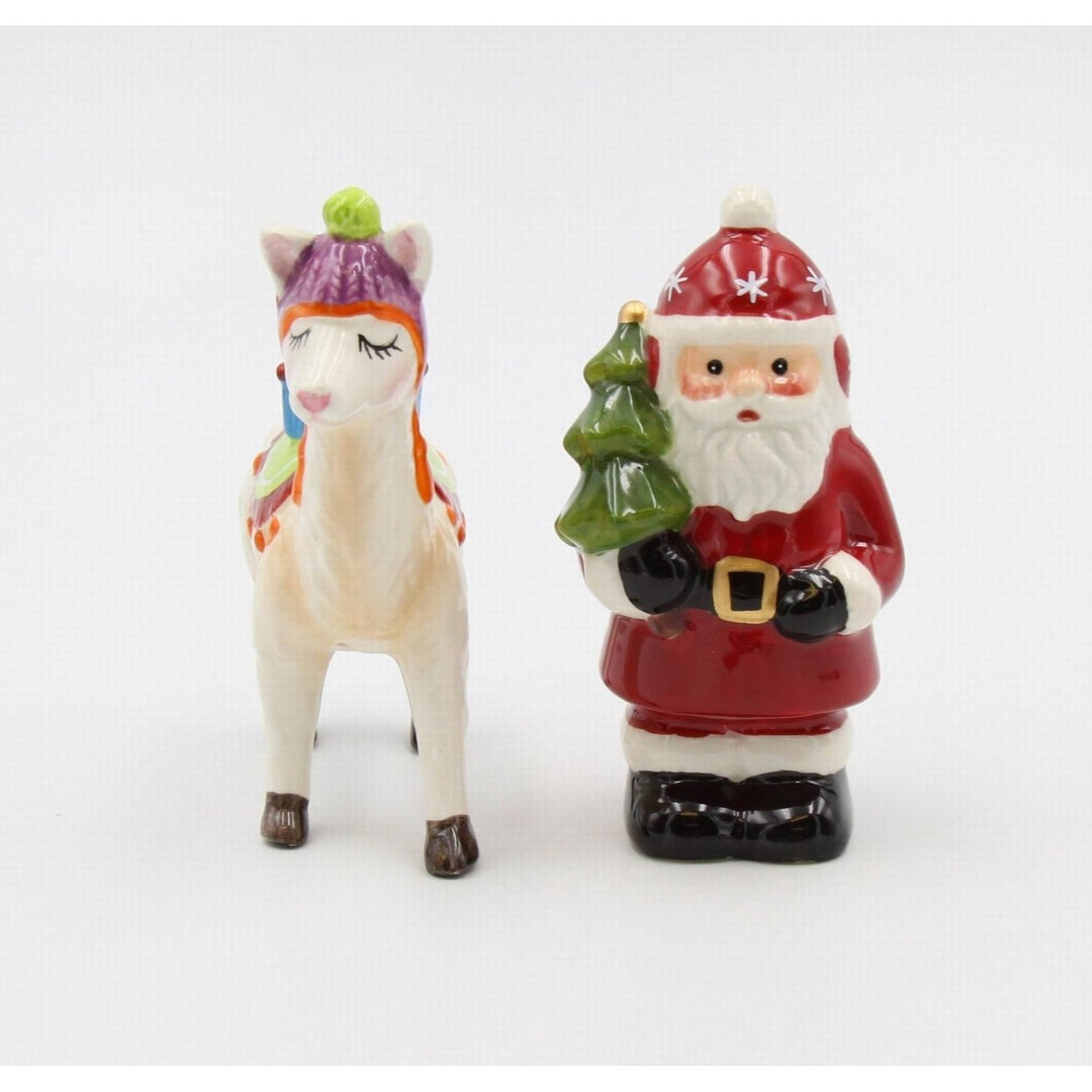 Ceramic Christmas Santa Alpaca Salt and Pepper Shakers Image 3