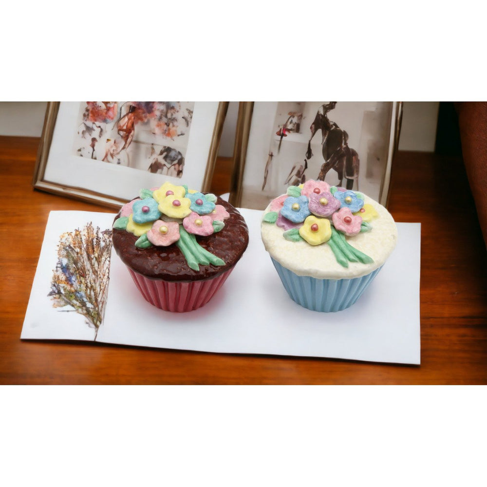 Hand Painted Ceramic Flower Cupcake Salt Pepper Shakers Image 2