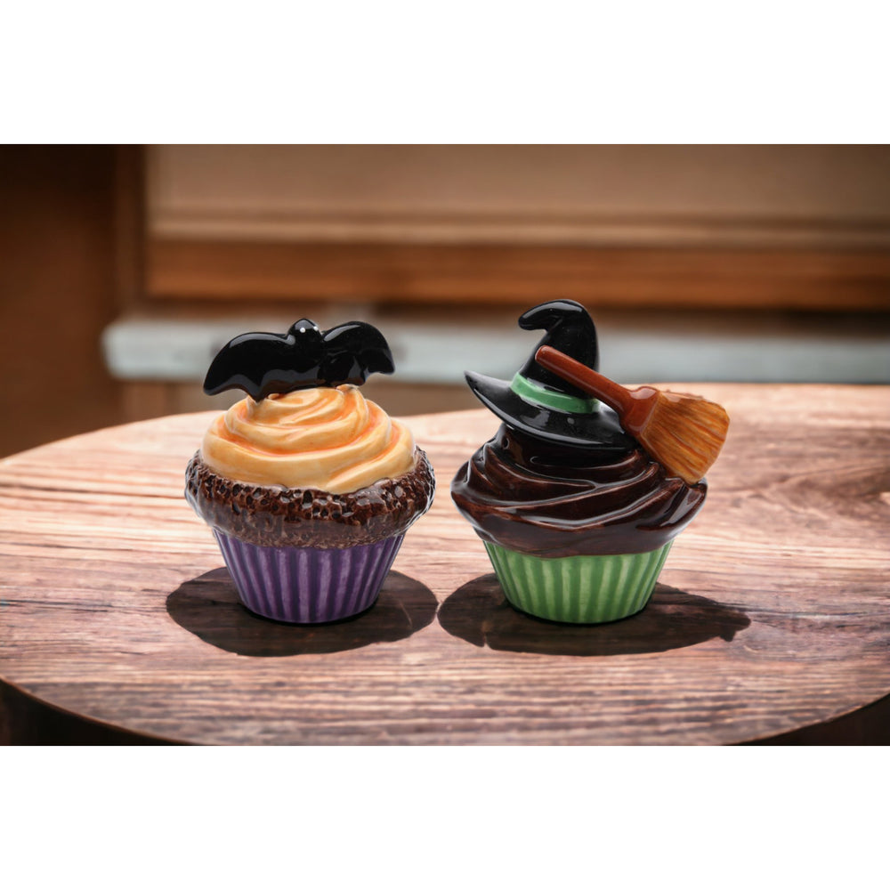 Ceramic  Bat and Witch Hat Cupcake Salt and PepperHome DcorMomKitchen DcorFall DcorHalloween Dcor Image 2