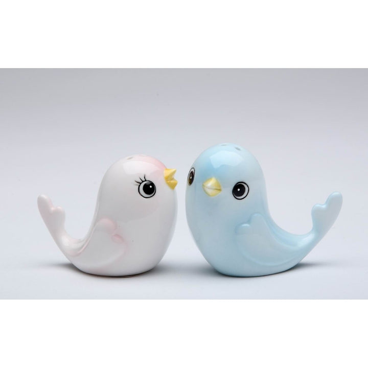 Hand Painted Ceramic Bird Salt and Pepper Shakers Blue Pink Gift Image 3