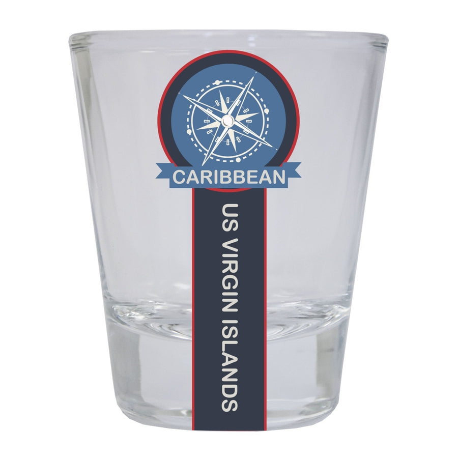 US Virgin Islands Caribbean Souvenir 1.5 Ounce Shot Glass Round Nautical Compass Design Image 1