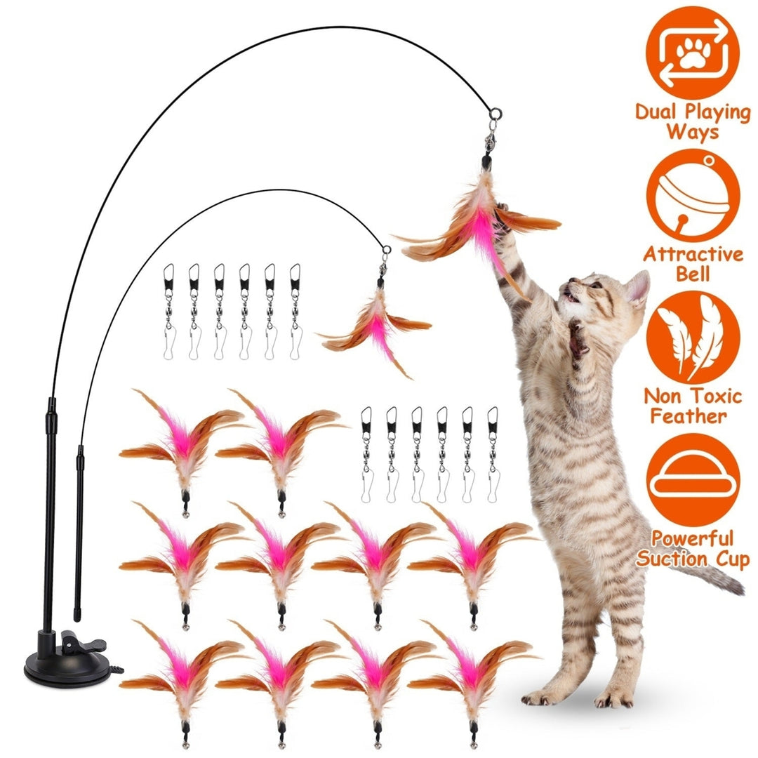 Cat Feather Toys Wand Rod Interactive Cat Spring Bell Play Toys Image 1