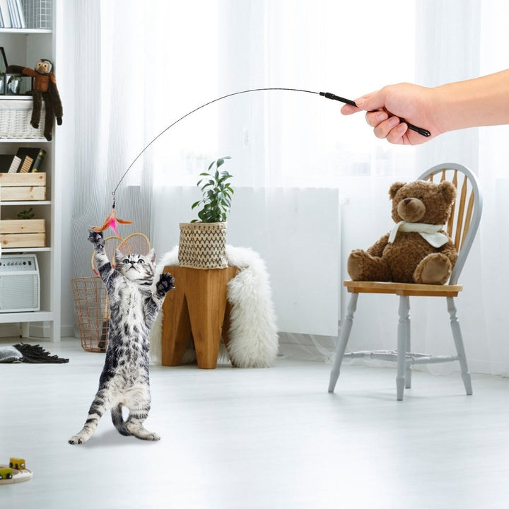 Cat Feather Toys Wand Rod Interactive Cat Spring Bell Play Toys Image 8