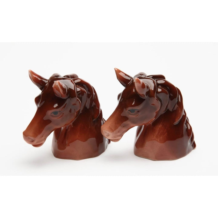 Ceramic Brown Horse Salt and Pepper Shakers 3 1/8 inch Equestrian Image 3