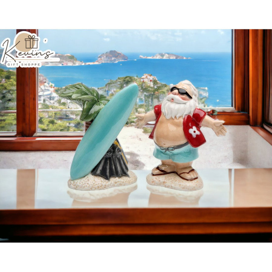 Ceramic Hawaiian Surfing Santa Salt and Pepper Shakers Hand Painted Image 1