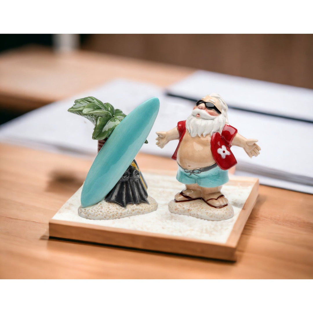 Ceramic Hawaiian Surfing Santa Salt and Pepper Shakers Hand Painted Image 2