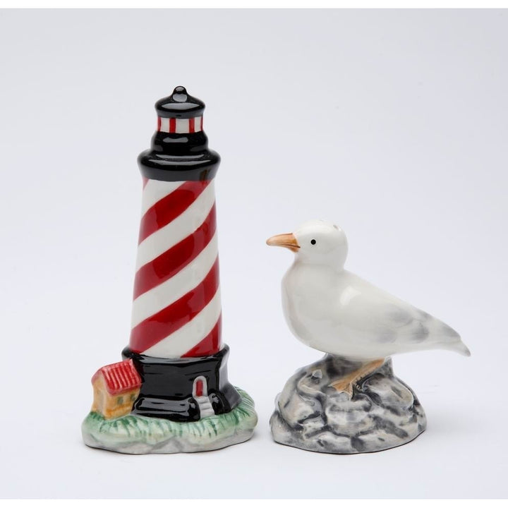 Kevins Gift Shoppe Ceramic Light House and Sea Gull Salt and Pepper Shakers Image 3