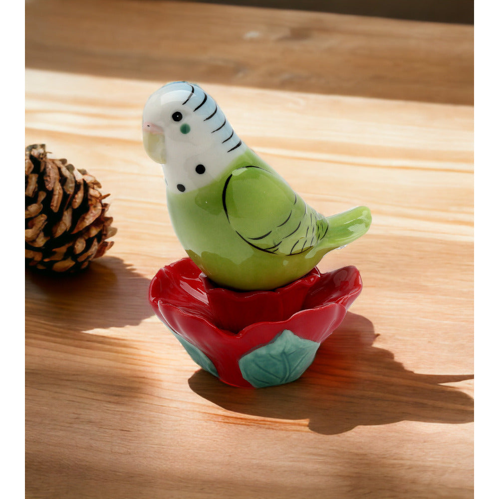 Ceramic Parakeet Bird on Flower Magnetic Salt and Pepper ShakersHome DcorKitchen Dcor, Image 2
