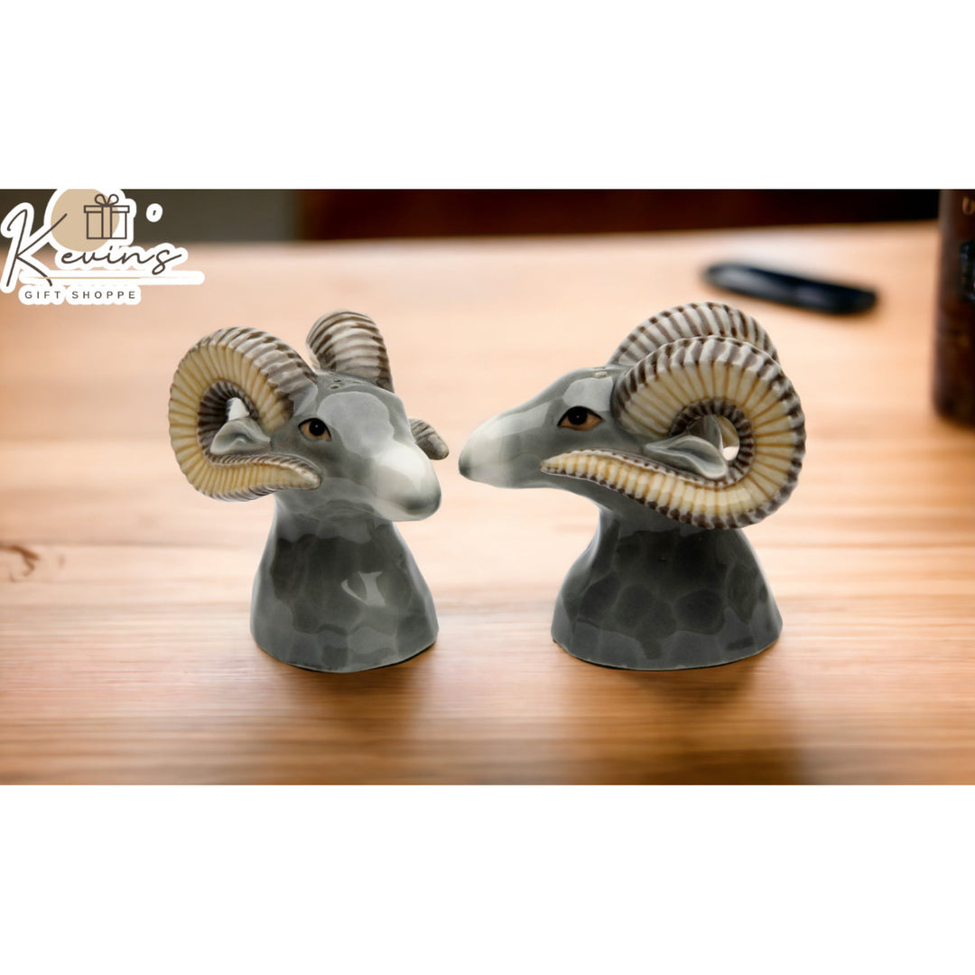 Hand Painted Ceramic Rams Salt and Pepper Shakers Image 1