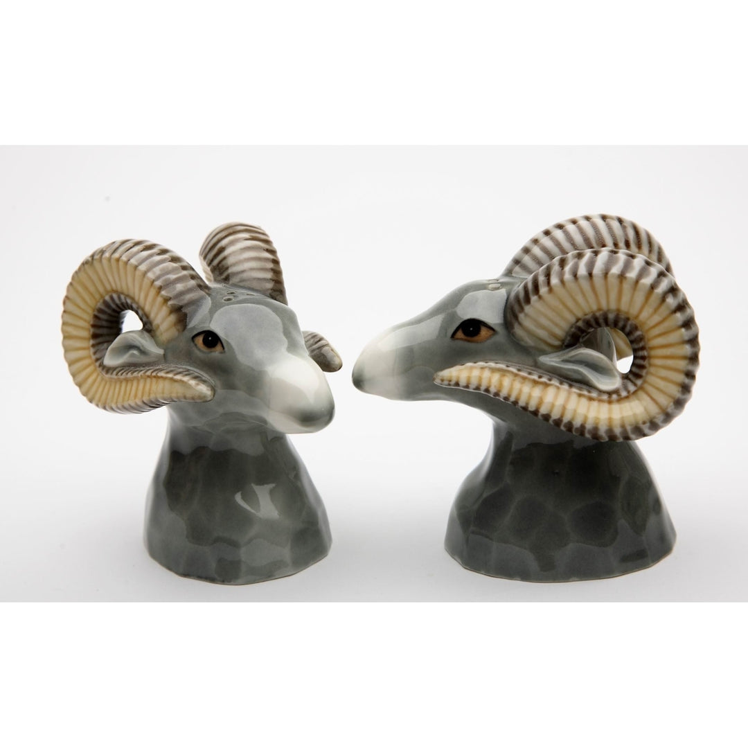 Hand Painted Ceramic Rams Salt and Pepper Shakers Image 3