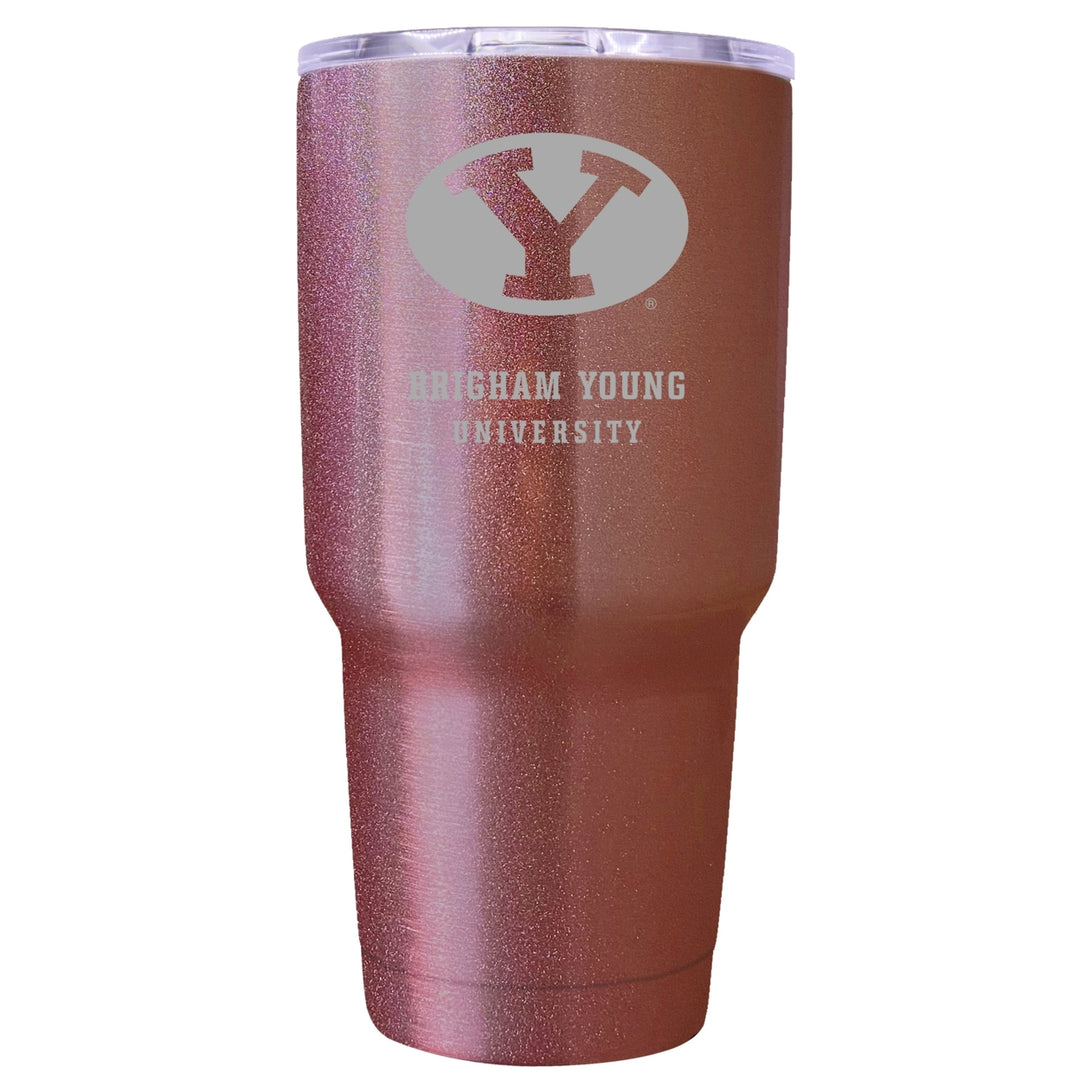 Brigham Young Cougars Premium Laser Engraved Tumbler - 24oz Stainless Steel Insulated Mug Rose Gold Image 1