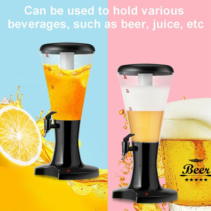 Set of 2 Cold Draft Beer Tower Dispenser 3L Plastic w/LED Lights Image 6