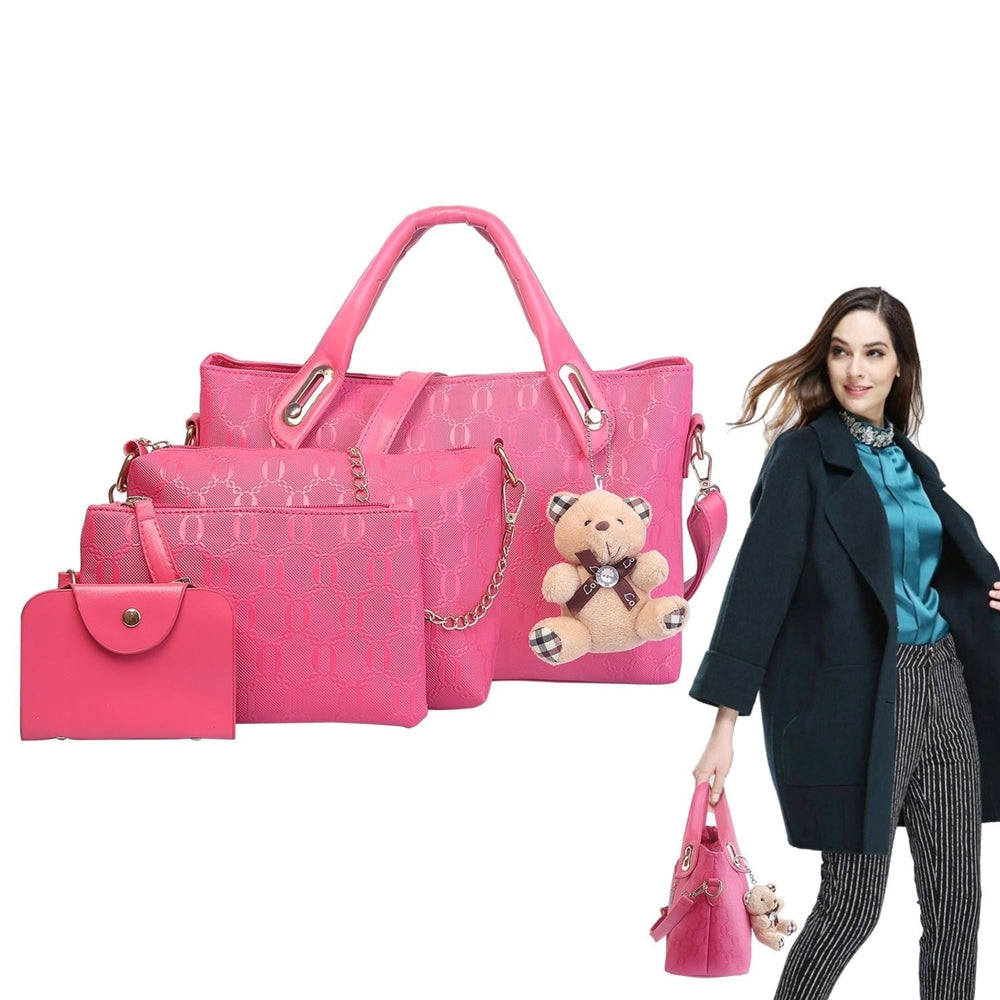 1Set 4Pcs Women Leather Handbag Lady Shoulder Bags Tote Satchel Purse Card Holder Image 2