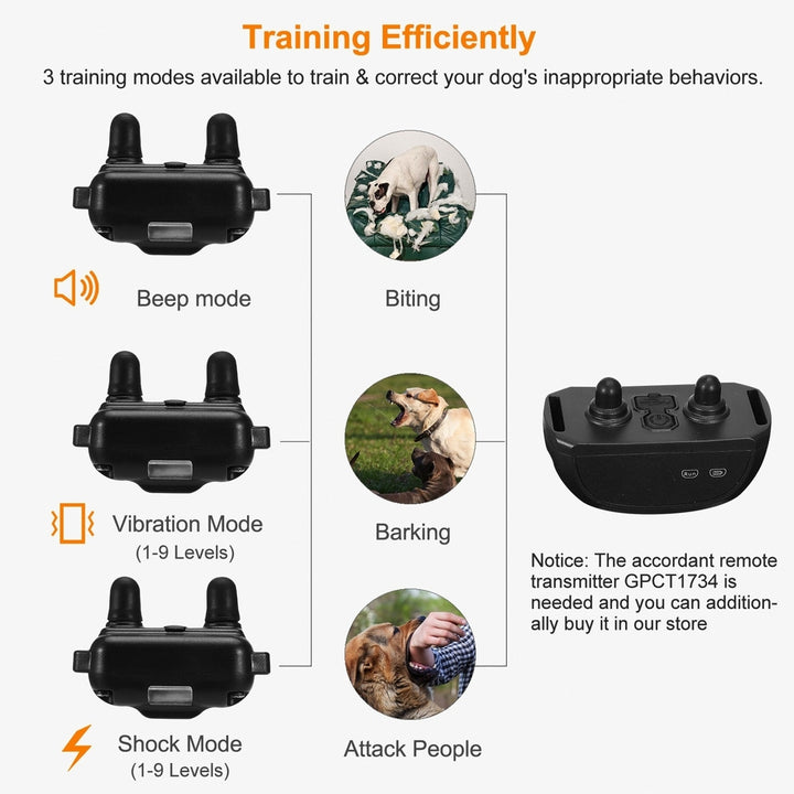 Dog Bark Collar IP67 Waterproof Rechargeable Dog Training Receiver Shock Collar Receiver with Beep Vibration Shock 9 Image 3