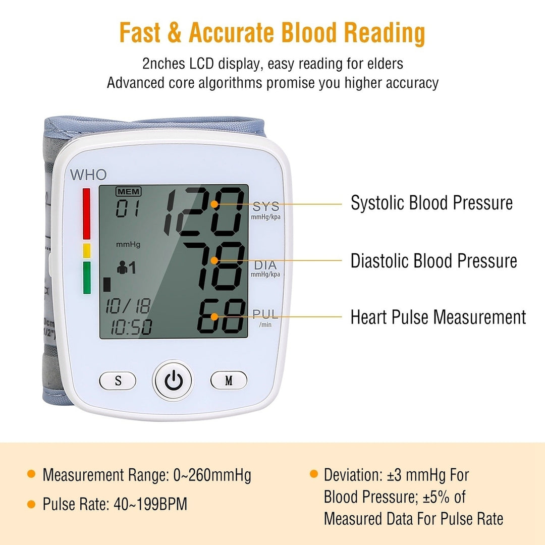 Blood Pressure Monitor Wrist Digital High Blood Pressure Cuff Heartbeat Tester Image 3