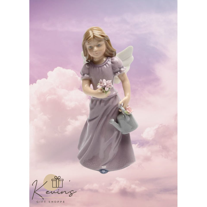 Ceramic Angel Figurine Lavender Dress 5.375 Inches Religious Gift Image 1