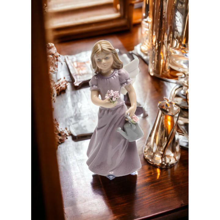 Ceramic Angel Figurine Lavender Dress 5.375 Inches Religious Gift Image 2