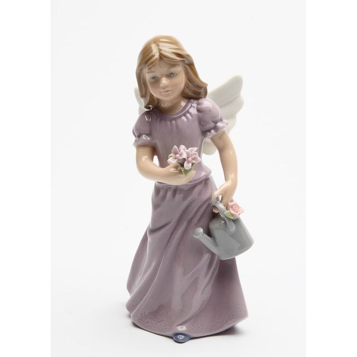 Ceramic Angel Figurine Lavender Dress 5.375 Inches Religious Gift Image 3