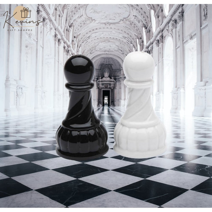 Ceramic Black and White Pawn Chess Piece Salt and Pepper Shakers Image 1