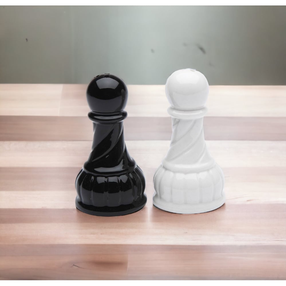 Ceramic Black and White Pawn Chess Piece Salt and Pepper Shakers Image 2