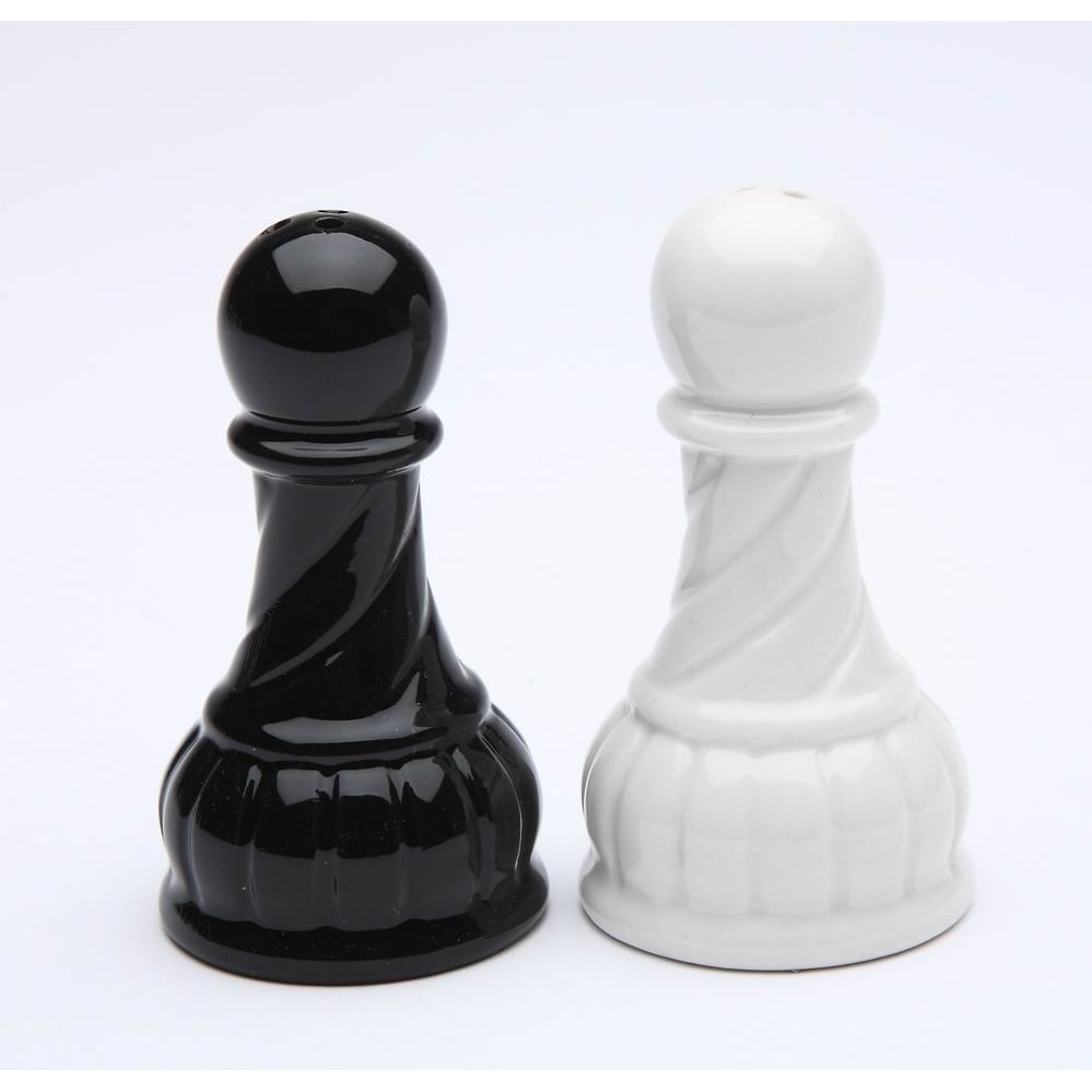 Ceramic Black and White Pawn Chess Piece Salt and Pepper Shakers Image 3