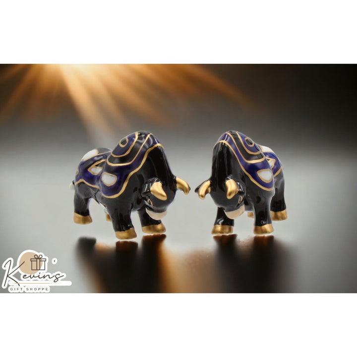 Ceramic Black Bull Salt and Pepper Shakers with Gold Accents 4 inches Image 1