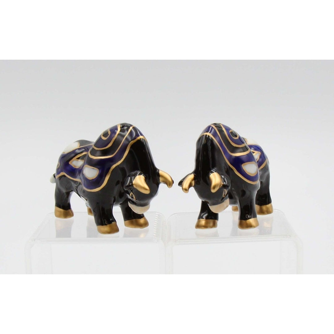 Ceramic Black Bull with Gold Accents Salt And Pepper ShakersHome DcorKitchen Dcor Image 2