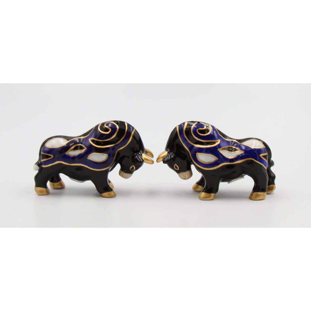 Ceramic Black Bull with Gold Accents Salt And Pepper ShakersHome DcorKitchen Dcor Image 3