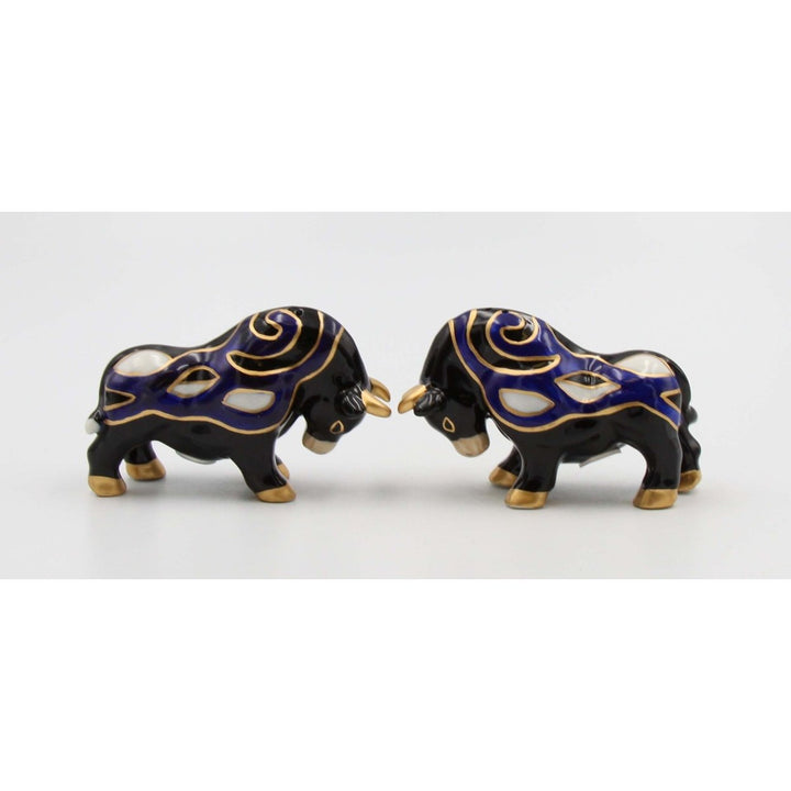 Ceramic Black Bull Salt and Pepper Shakers with Gold Accents 4 inches Image 3