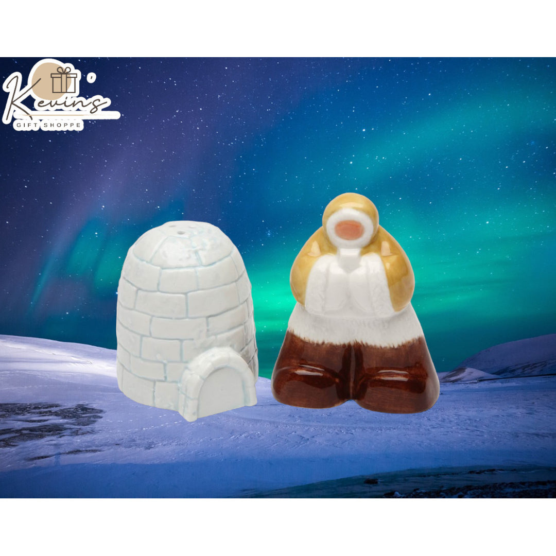 Hand Painted Ceramic Eskimo Igloo Salt and Pepper Shakers Gift Image 1