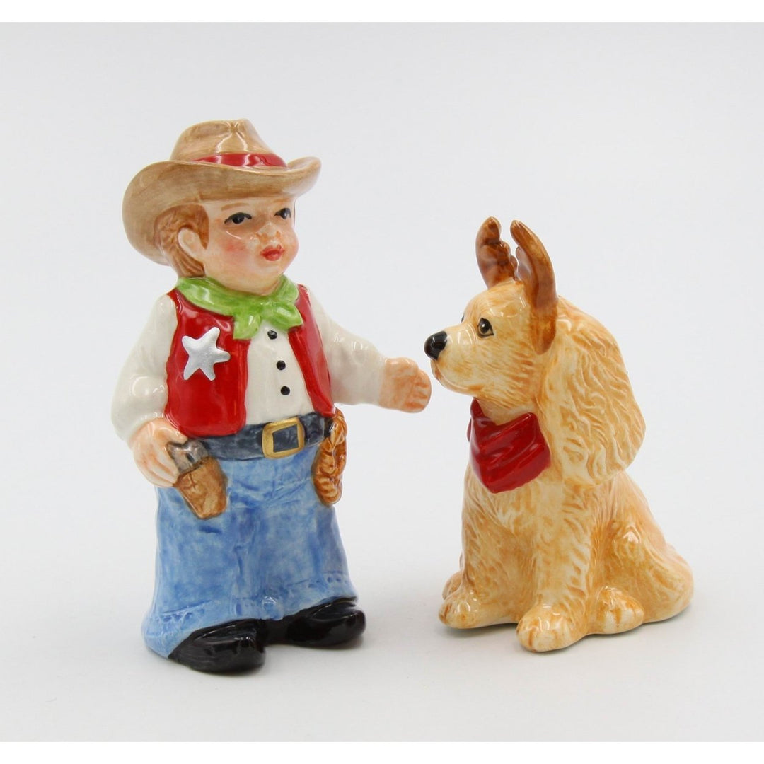 Kevins Gift Shoppe Ceramic Cowboy With Dog Salt and Pepper Shakers Image 3