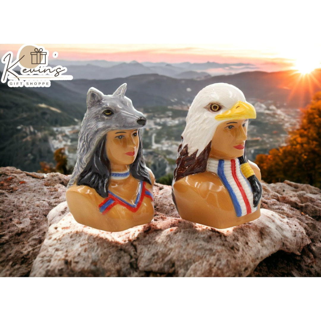 Ceramic Native American Indian Salt and Pepper Shakers Home Gift Image 1