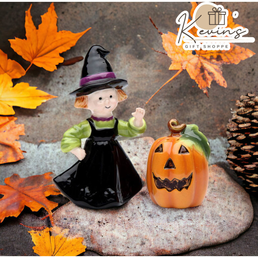 Ceramic Pumpkin and Witch Salt and Pepper ShakersHome DcorKitchen DcorFall DcorHalloween Dcor Image 1