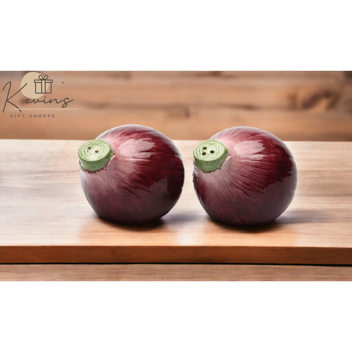 Hand Painted Ceramic Purple Onion Salt and Pepper Shakers 3 Inch Image 1