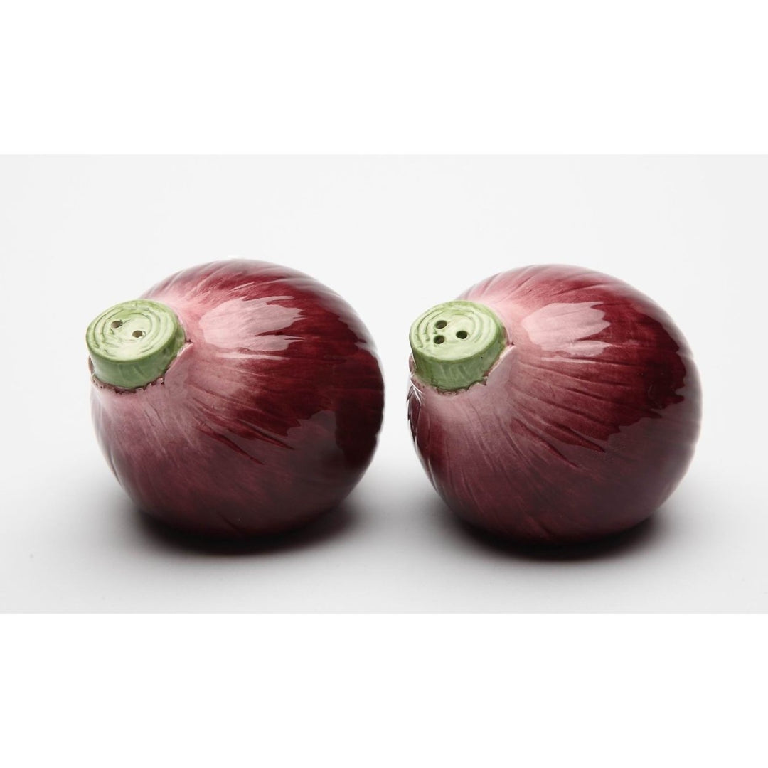 Hand Painted Ceramic Purple Onion Salt and Pepper Shakers 3 Inch Image 2