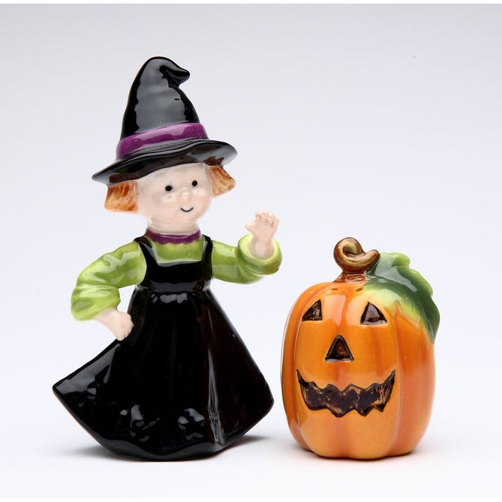 Ceramic Pumpkin and Witch Salt and Pepper Shakers Fall Halloween Image 3