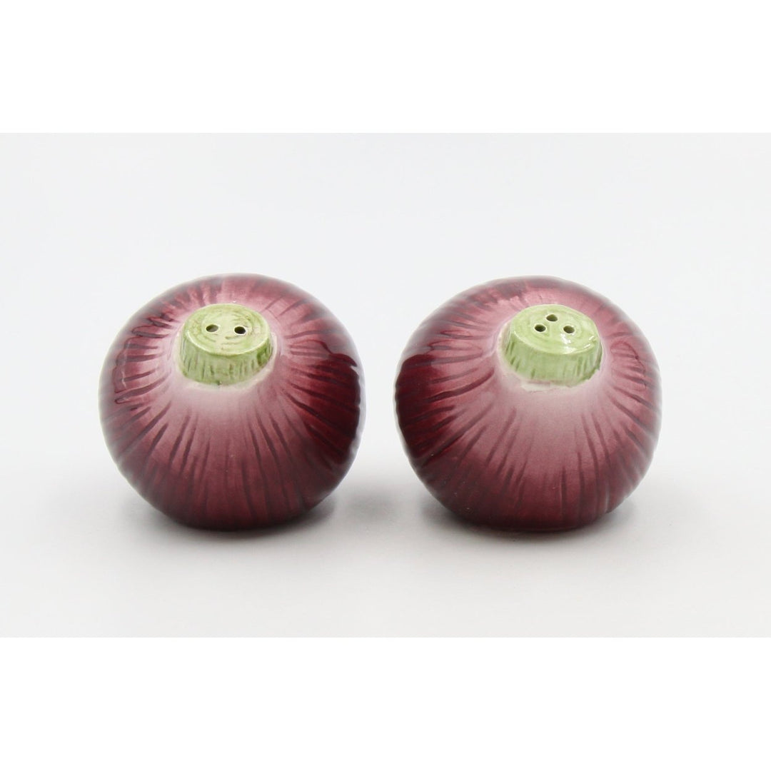 Hand Painted Ceramic Purple Onion Salt and Pepper Shakers 3 Inch Image 3