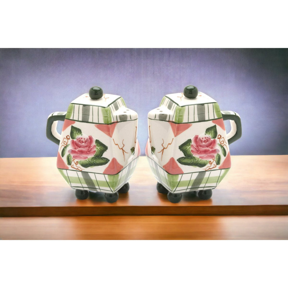 Ceramic Pink Rose Pitcher Salt and Pepper Shakers 3x2x3 3/8 Gift Image 2