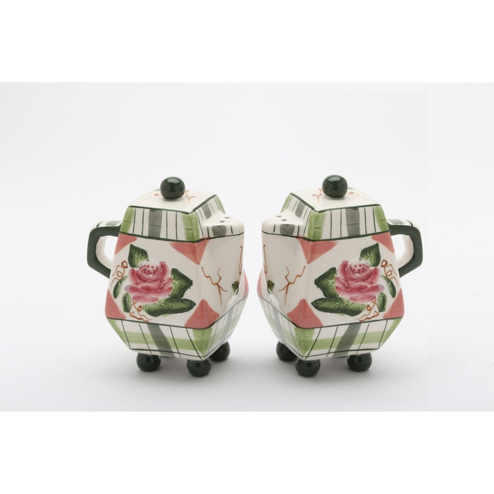 Ceramic Pink Rose Pitcher Salt and Pepper Shakers 3x2x3 3/8 Gift Image 3