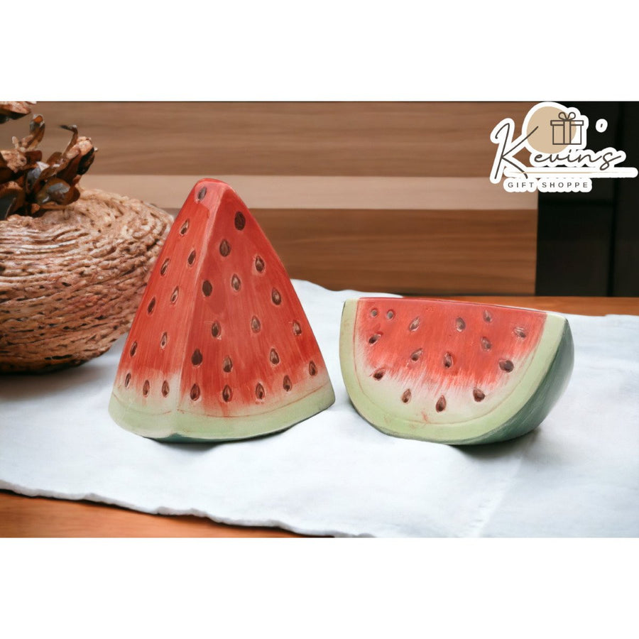 Hand Painted Ceramic Watermelon Salt and Pepper Shakers 3 inch Image 1