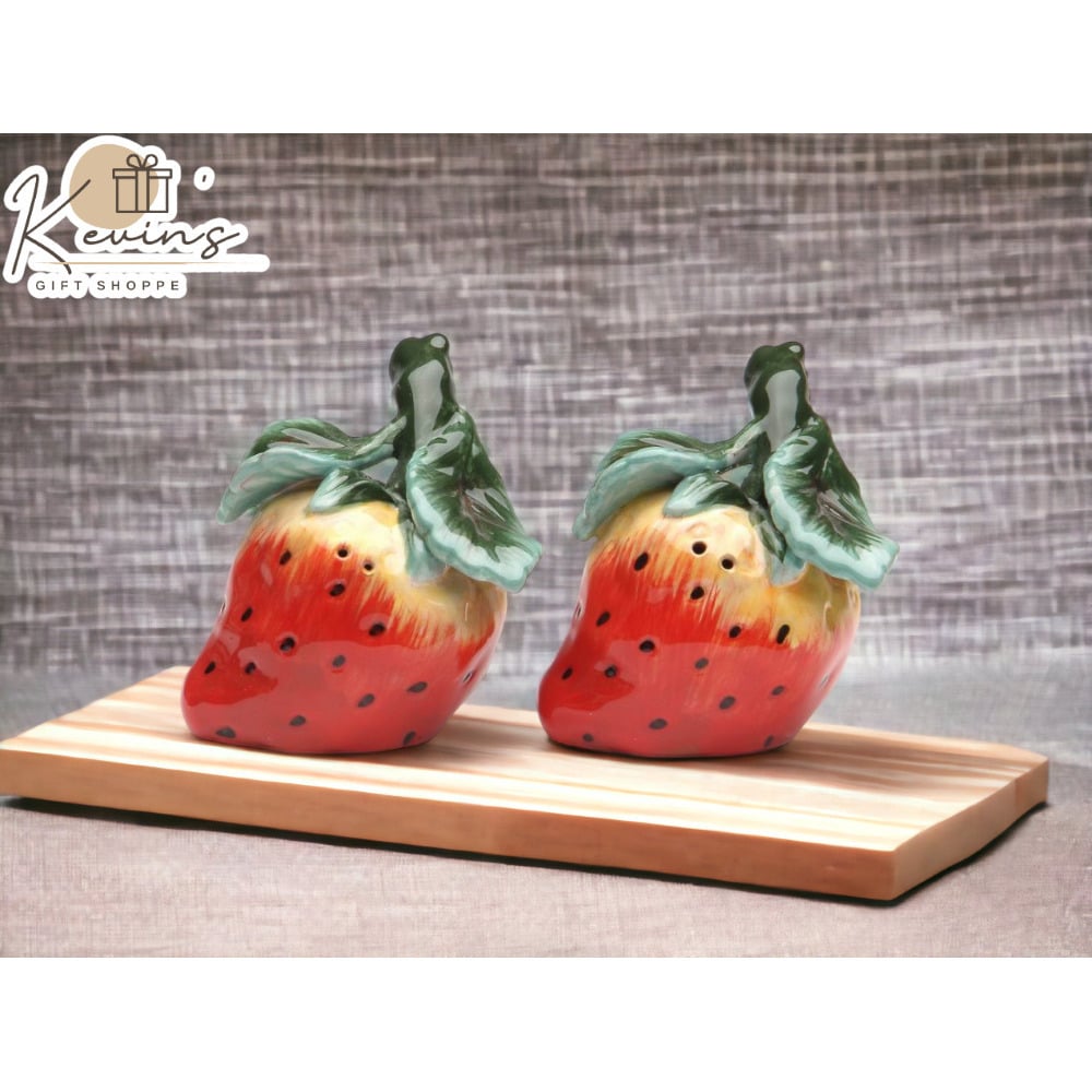 Hand Painted Ceramic Strawberry Salt and Pepper Shakers Image 1