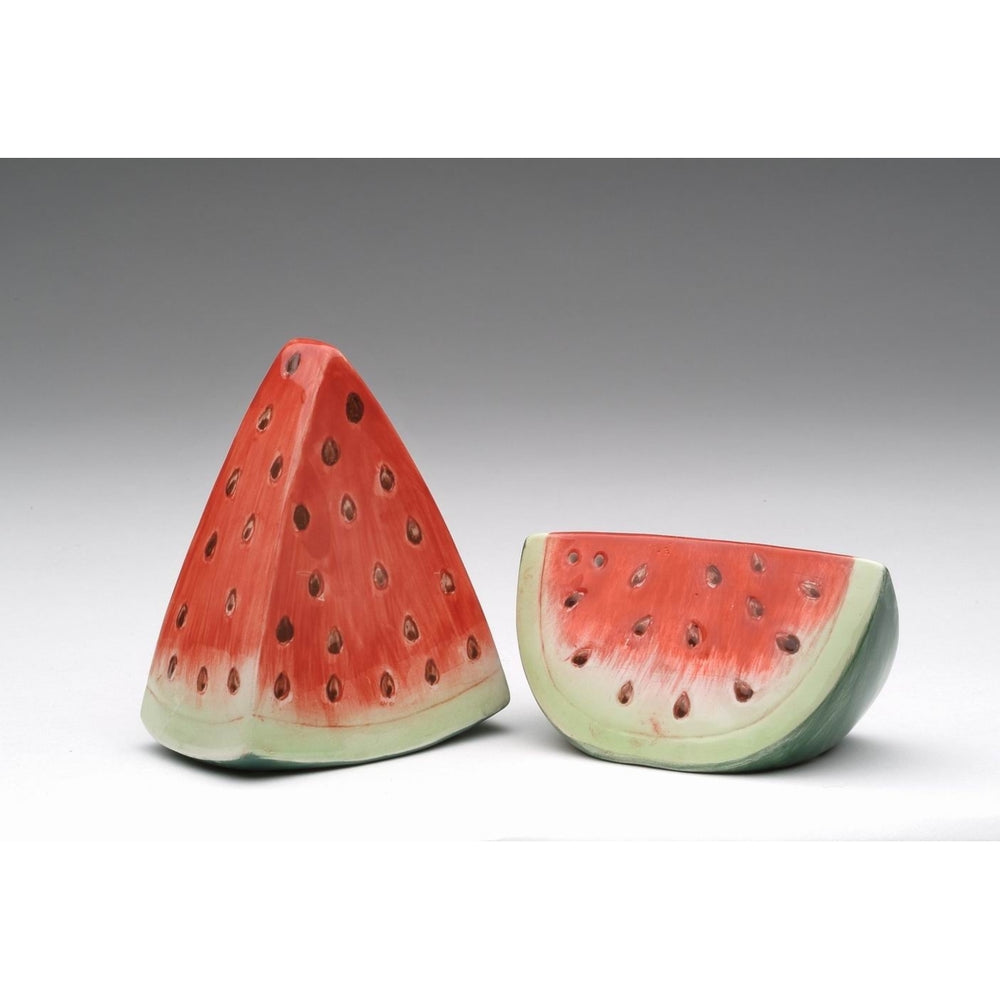 Hand Painted Ceramic Watermelon Salt and Pepper Shakers 3 inch Image 2