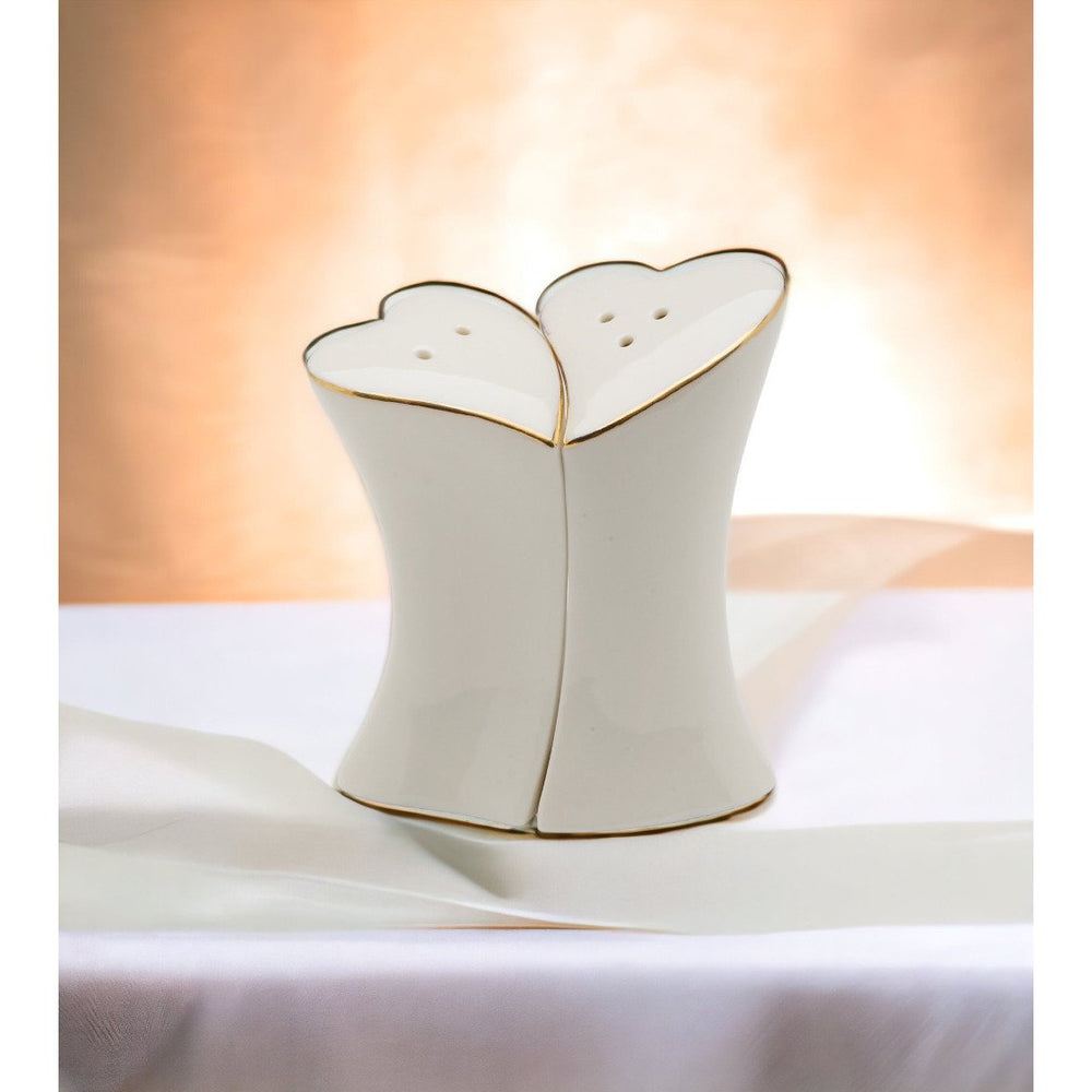 Jade Porcelain Heart with Gold Accents Salt and Pepper ShakersWedding Dcor or GiftWedding FavorAnniversary Dcor, Image 2