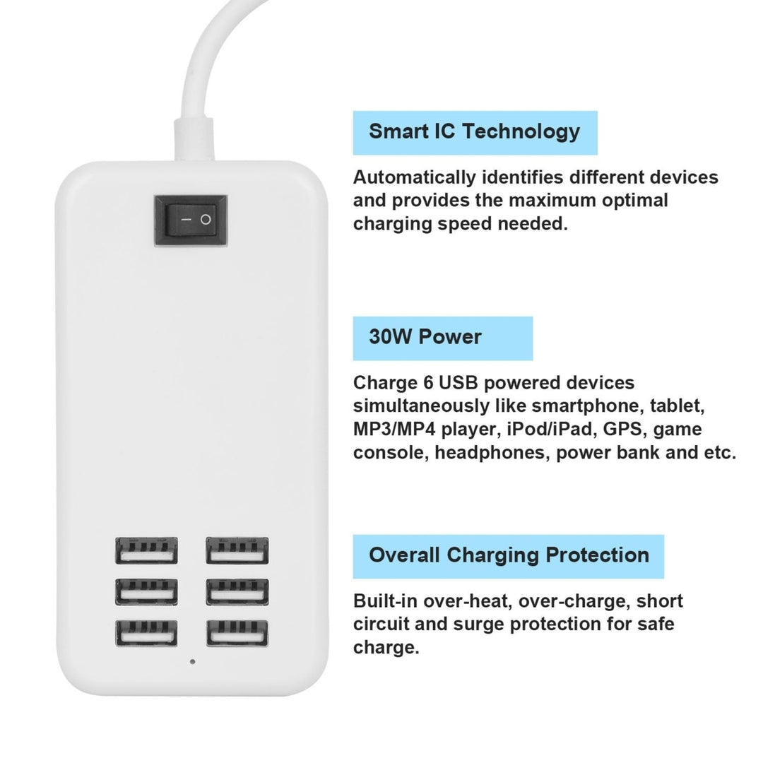 Multiport 6-USB US AC Wall Charger Image 6