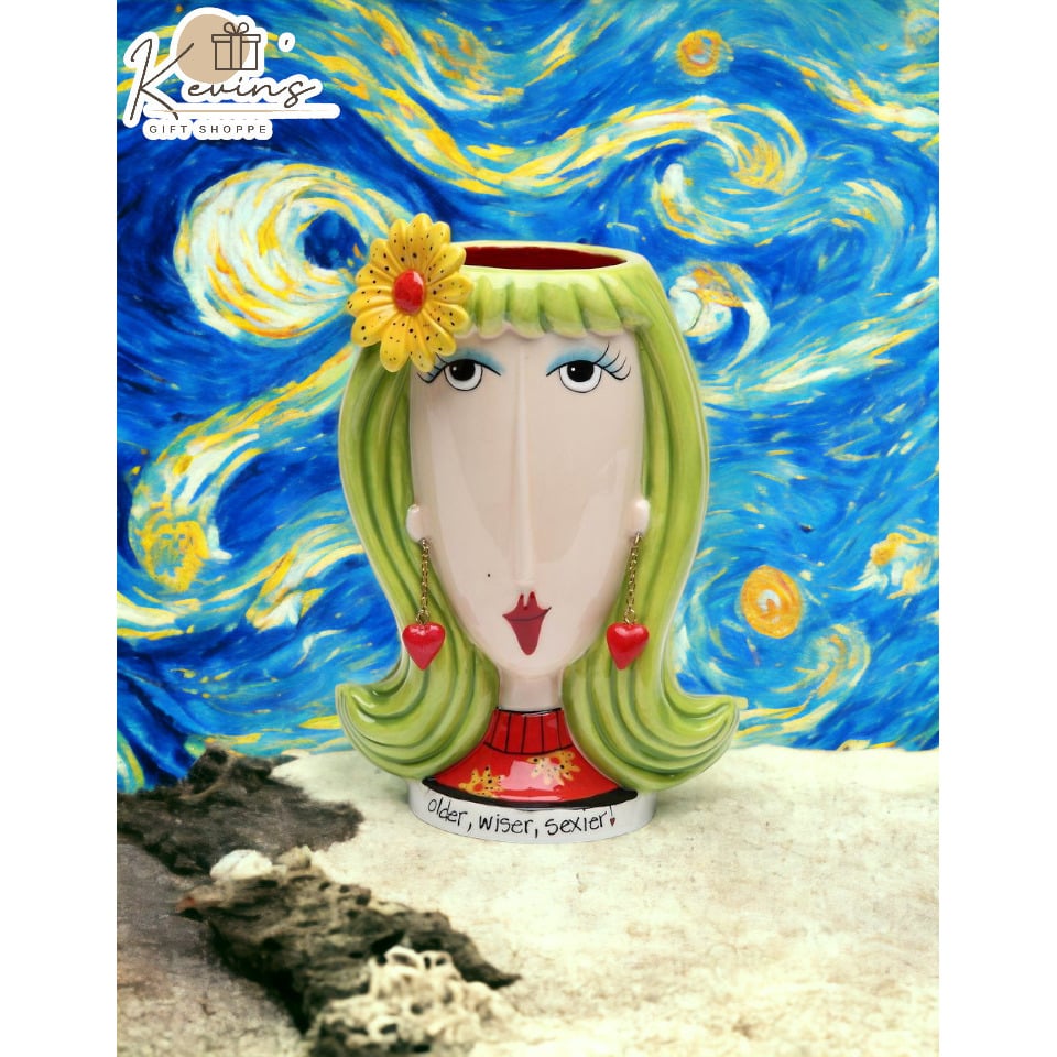 Ceramic Lady Makeup Brush Pen Holder Daisy Flower 4x3x5 3/4 Gift Image 1