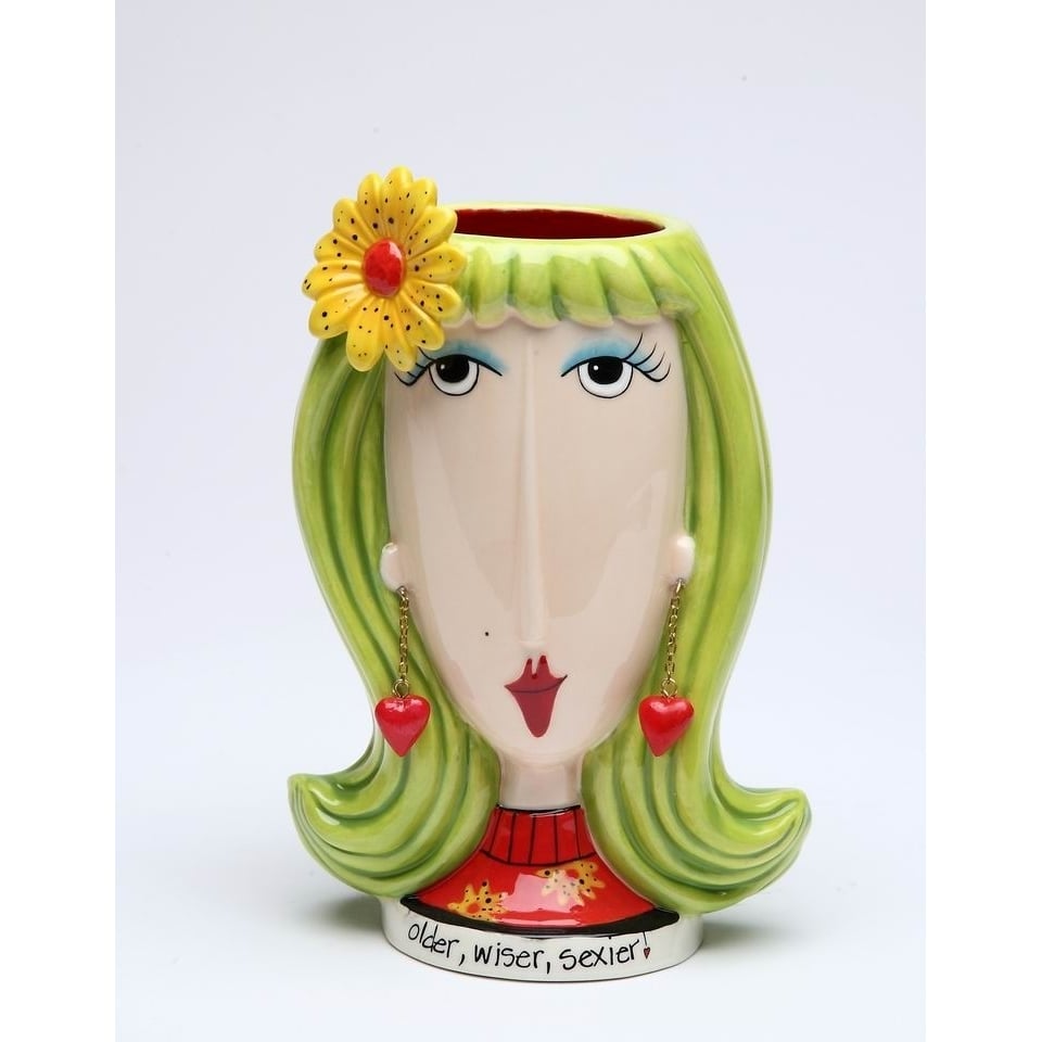 Ceramic Lady Makeup Brush Pen Holder Daisy Flower 4x3x5 3/4 Gift Image 2