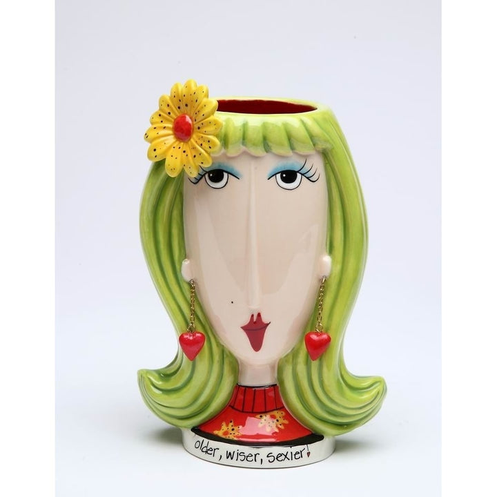 Ceramic Lady Makeup Brush Pen Holder Daisy Flower 4x3x5 3/4 Gift Image 2