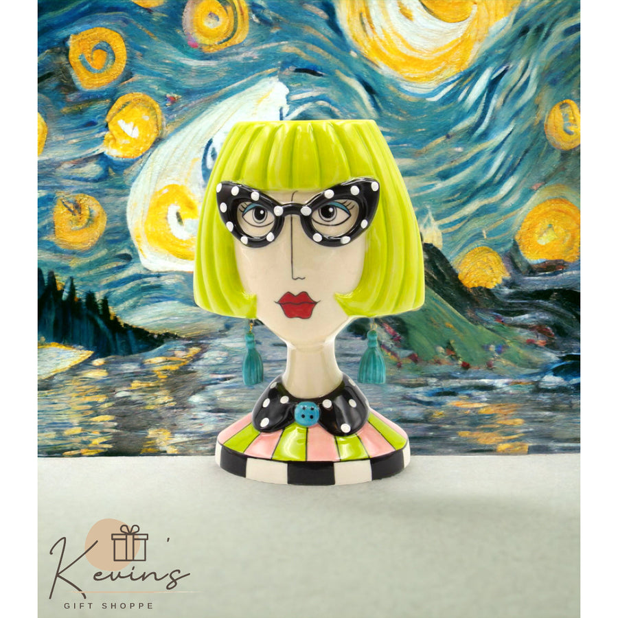 Ceramic Lady with Dotted Glasses Brush or Stationary HolderHome DcorVanity or Office Dcor Image 1
